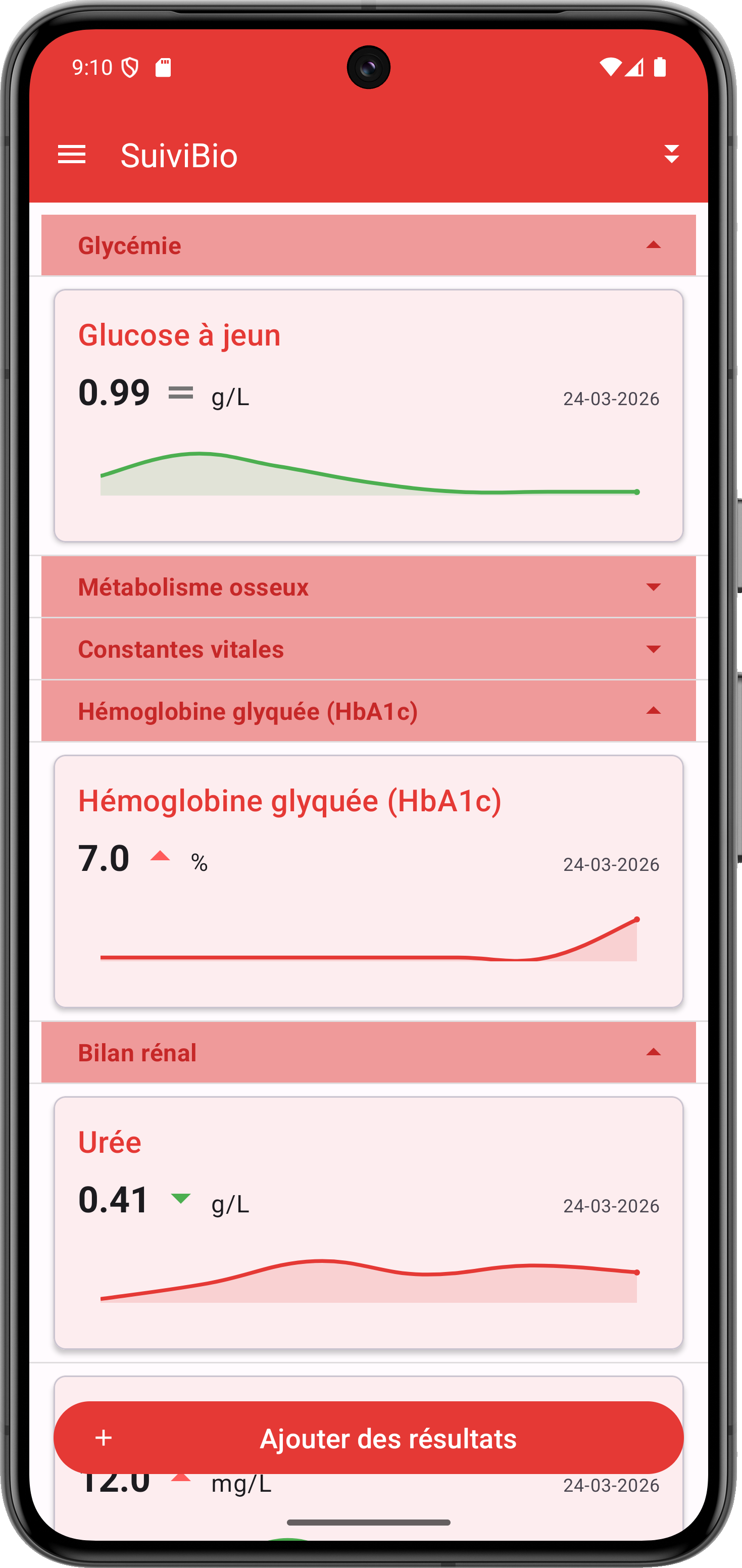 Application SuiviBio - Écran d'accueil